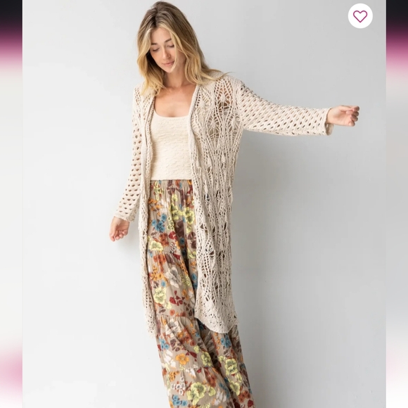 NWOT Natural Life Abigail Duster Cardigan Crochet Open Knit Cotton Blend Boho - Picture 2 of 14